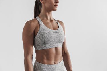 Nobull Pace Plush Heather Women's Sports Bras White | Australia (LF5286)